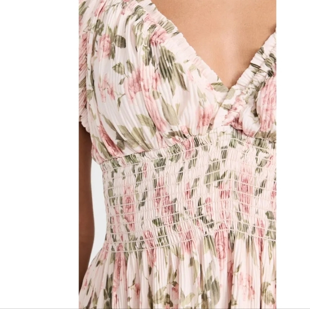 O.P.T Smocked Floral Maxi Dress in Blush & Leaf Green Sz S - Picture 6 of 13